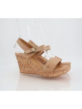 Born Lenore Platform Wedge Sandals Womens Size 10 M Brown Leather Buckle Shoes